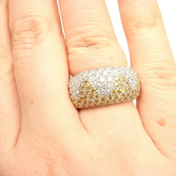 Authentic! Chopard 18k White Gold Yellow Sapphire Diamond Wave Wide Band Ring - Picture 12 of 12